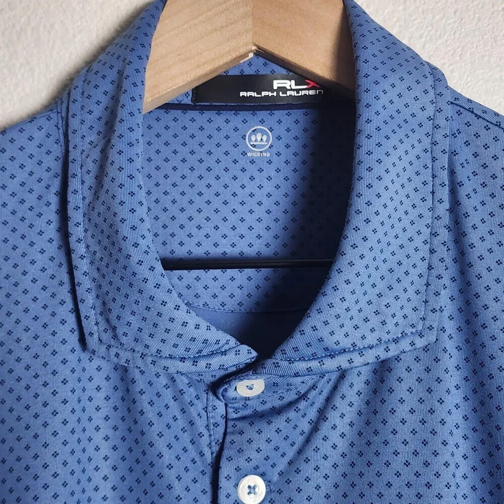 RLX Ralph Lauren Polo Shirt Mens 2XL Blue Geometric Wicking Golf Performance